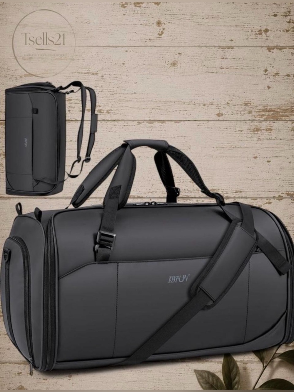 NWT IBFUN 4-in-1 Black 50L Convertible Garment Duffle Bag